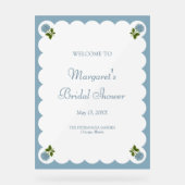 Bruidsfeest Welkom Bord Stof Blauw Hydrangea (Voorkant)