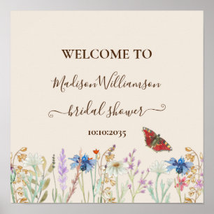 Bruidsfeest Welkom met Wilde Bloemen en Vlinders Poster