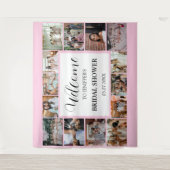 Bruidsfeest Welkomst Script Roze 14 Foto Collage Wandkleed (Voorkant)