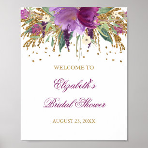 Bruidsfeest welkomstbord bloem glitters amethist poster