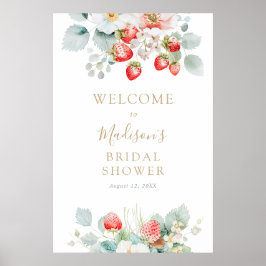 Bruidsfeest welkomstbord met aardbeienranken poster