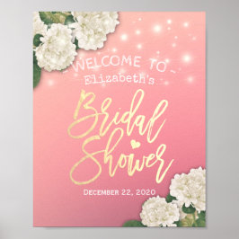 Bruidsfeest welkomstbord met Hydrangea slingerlich Poster
