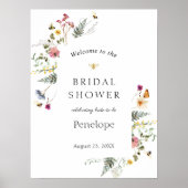 Bruidsfeest welkomstbord met wilde bloemen en bije poster (Voorkant)