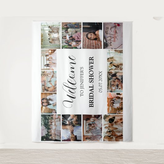 Bruidsfeest welkomstscript minimaal foto collage wandkleed (Voorkant)