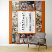 Bruidsfeest welkomstscript oranje fotocollage wandkleed (In situ)