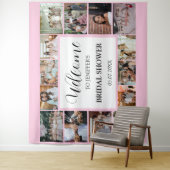 Bruidsfeest welkomstscript Roze 14 foto collage Wandkleed (In situ)