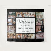 Bruidsfeest welkomstscript Zwarte foto collage Wandkleed (Voorkant (horizontaal))