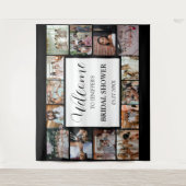 Bruidsfeest welkomstscript Zwarte foto collage Wandkleed (Voorkant)