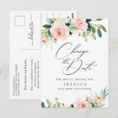 Bruidsfeest Wijzig de datum Roze bloemen Briefkaart (Voorkant / Achterkant)