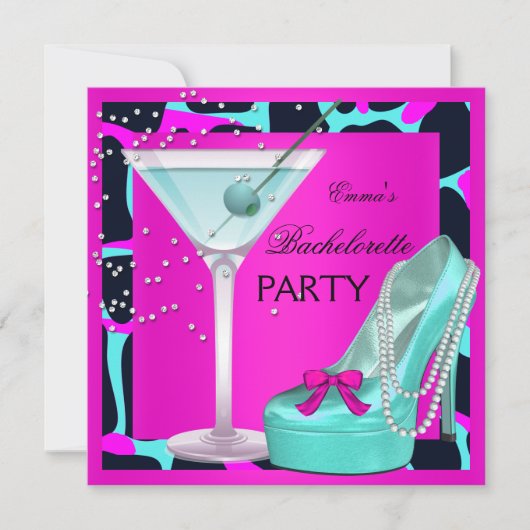 Bruidsfeest Wild Roze Turkoois Aqua Kaart (Voorkant)