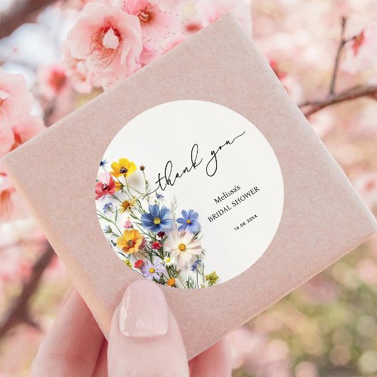 Bruidsfeest Wildbloemen Bedankt Ronde Sticker