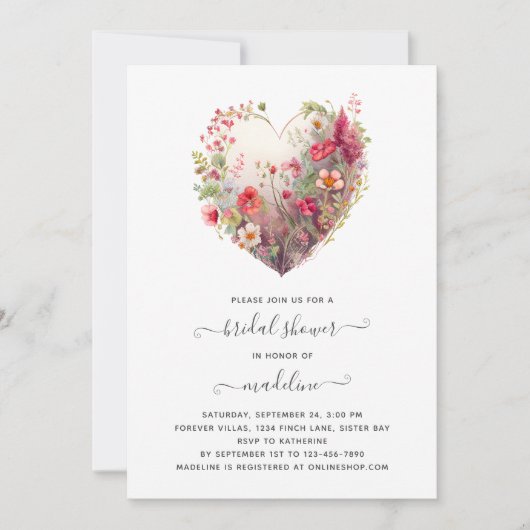 Bruidsfeest Wildflower Heart Kaart (Voorkant)