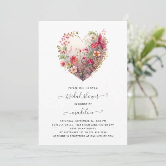 Bruidsfeest Wildflower Heart Kaart (Staand voorkant)