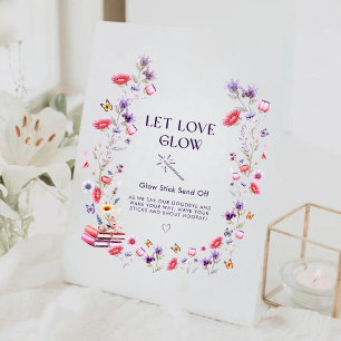 Bruidsfeest Wildflower Lavendel Laat Liefde Strale Reclamebord Met Voetstuk