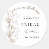 Bruidsfeest wildflower liefde bloei beige crème ronde sticker (Voorkant)