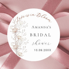 Bruidsfeest wildflower liefde bloei beige crème ronde sticker