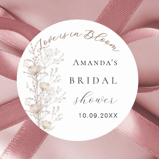 Bruidsfeest wildflower liefde bloei beige crème ronde sticker