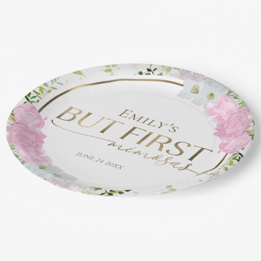 Bruidsfeest Wildflower Maar Eerst Mimosas Papieren Bordje (Gekanteld)