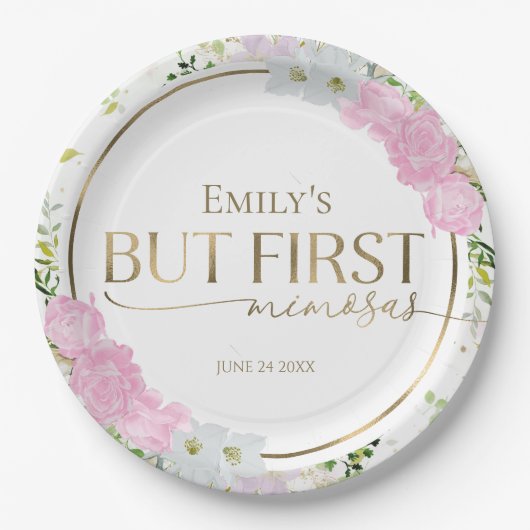 Bruidsfeest Wildflower Maar Eerst Mimosas Papieren Bordje (Voorkant)