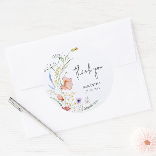 Bruidsfeest Wildflowers Blauw Ronde Sticker (Envelop)