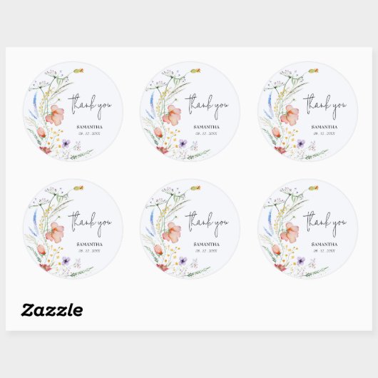 Bruidsfeest Wildflowers Blauw Ronde Sticker (Vel)