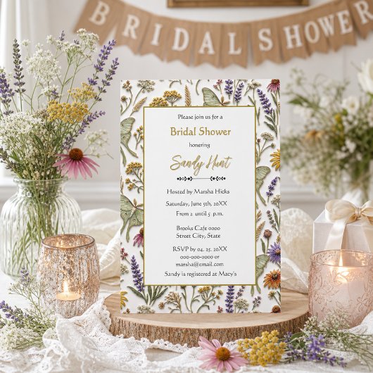 Bruidsfeest Wildflowers Luna Moth Botanisch Kaart
