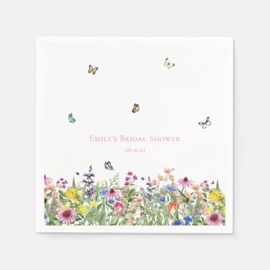 Bruidsfeest Wildflowers & Vlinders  Servet (Voorkant)
