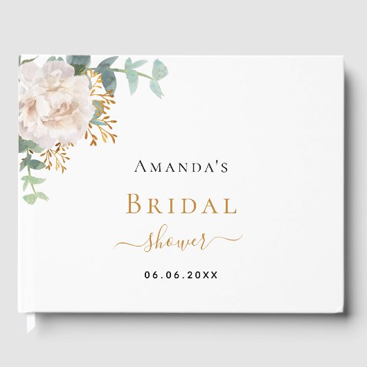 Bruidsfeest witte bloem eucalyptus naam gastenboek (Voorkant)