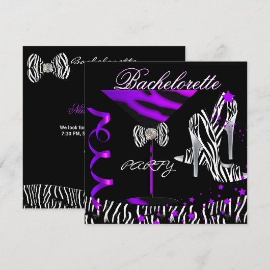 Bruidsfeest Zebra Paarse Cocktail Kaart (Voorkant / Achterkant)