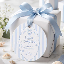 Bruidsfeest zeeschelp blauw gestreepte strik bedankjes labels