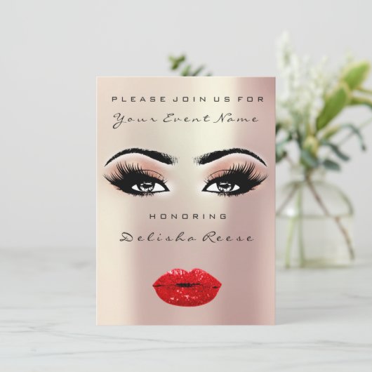 Bruidsfeest Zoete 16e Rode Kus Lip Make-up Roos Kaart (Staand voorkant)