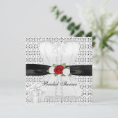 Bruidsfeest Zwart Wit Corset Rode Rozen Bloem Kaart (Staand voorkant)