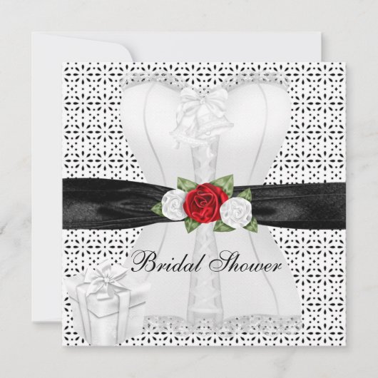 Bruidsfeest Zwart Wit Corset Rode Rozen Bloem Kaart (Voorkant)
