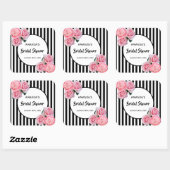 Bruidsfeest zwart witte strepen roze bloemen vierkante sticker (Vel)