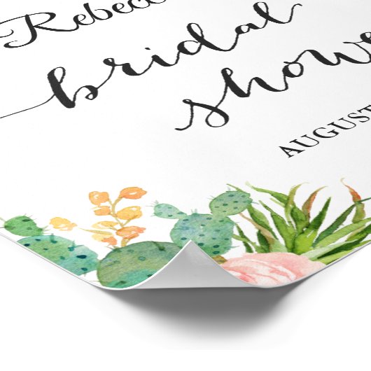 Bruidsfeestbord met succulente cactus bloemen poster (Hoek)