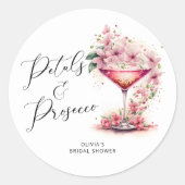 Bruidsfeestfavor met bloemblaadjes en Prosecco Ronde Sticker (Voorkant)