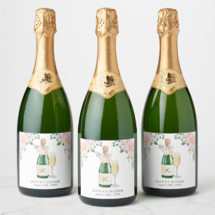 Bruidsfeestgiftlabels met Bloemen & Prosecco Sparkling Wijnetiket