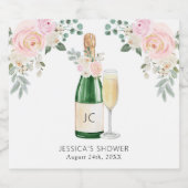 Bruidsfeestgiftlabels met Bloemen & Prosecco Sparkling Wijnetiket (Enkel label)