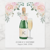 Bruidsfeestgiftlabels met Bloemen & Prosecco Wijn Etiket (Enkel label)