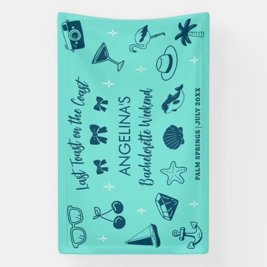 Bruidsfeestje aan het strand Kust Doodle Kunst Spandoek (Verticaal)