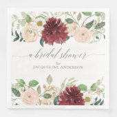 Bruidsfeestje herfst burgundy roos bloemig blad servet (Voorkant)