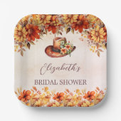 Bruidsfeestje herfst oranje bloemen cowboyhoed papieren bordje (Voorkant)