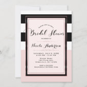 Bruidsfeestje Moderne Roze Zwart & Witte Strepen Kaart (Voorkant)