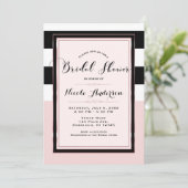Bruidsfeestje Moderne Roze Zwart & Witte Strepen Kaart (Staand voorkant)