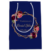 Bruidsfeestje navyblauw bloemmotief burgundy medium cadeauzakje (Voorkant)
