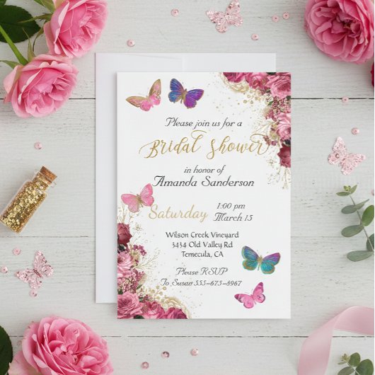 Bruidsfeestje Pretty Chic Bloem Roze Vlinder Kaart