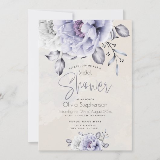 Bruidsfeestje | Rustieke Lilac en Albasten Pioenro Kaart (Voorkant)