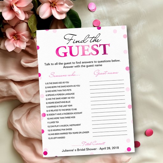 Bruidsfeestje Vind de Gast | Magenta Confetti Kaart