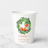 Bruidsfeestje Vos Bos Bloemen Waterverf Groene Tin Papieren Bekers (Achterkant)