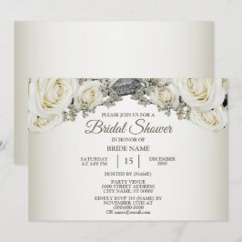 Bruidsfeestje Wit Bloemmotief Groen Beige Kaart